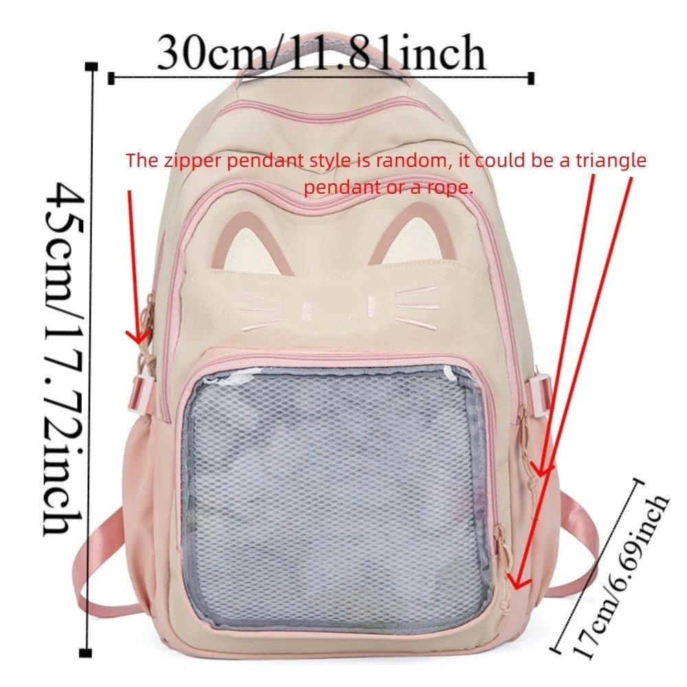 Versatile Embroidery Cartoon Ita Bag Preppy Style Cute Transparent Pocket Itabag Cat Large Capacity Student School Bag Woman