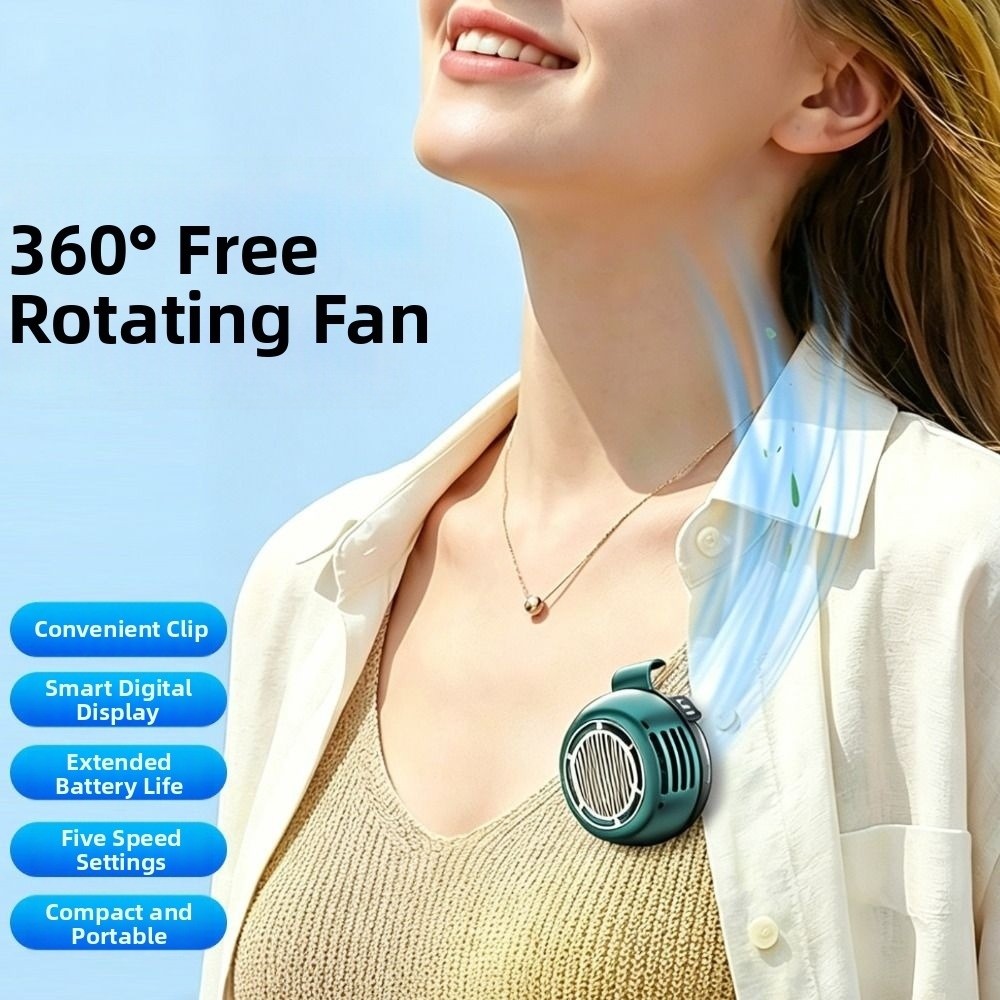 Durable 5 Adjustable Speed Clip-On Waist Fan Wearable Mute Portable Cooling Clip Fan Rotatable Silent Operation Handheld Air Cooler Hiking