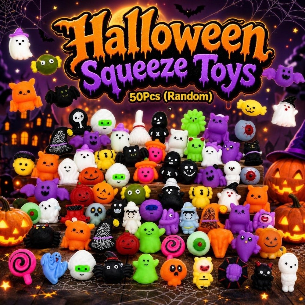 50Pcs Portable Mini Halloween Squeeze Toys Anxiety Relief Soft TPR Fidget Toy Hand Relax Funny Squishy Toy Children's Gifts