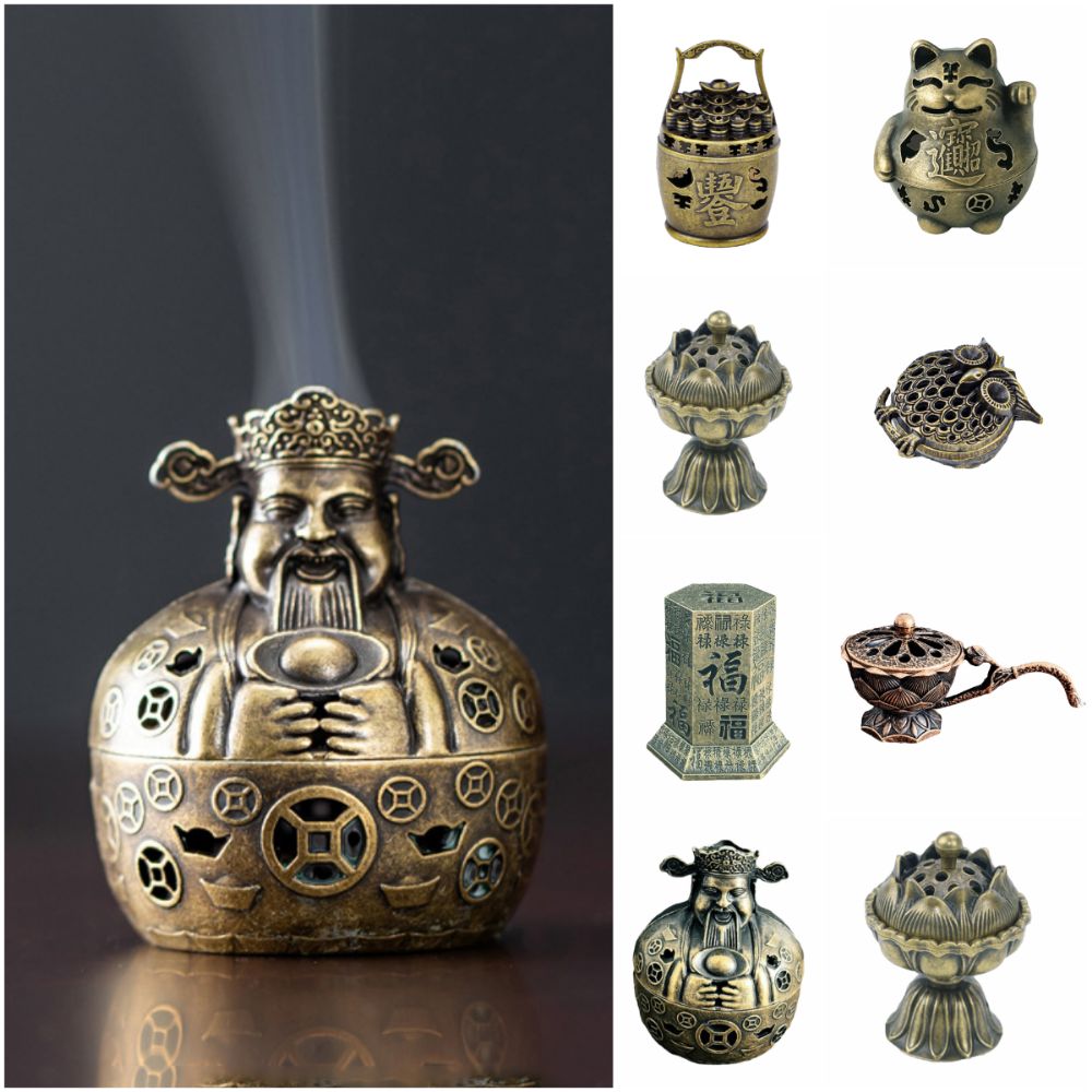 Creative New Chinese Style Incense Burner Good Symbolism Lotus Lucky Cat Indoor Aromatherapy Accessories Zinc Alloy Incense Burning Desktop Ornament