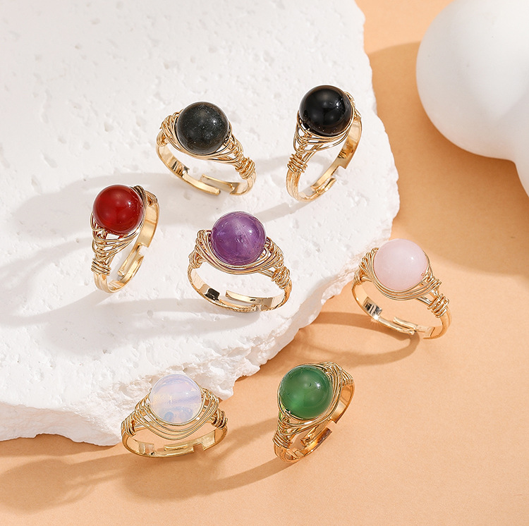 【New arrival】Natural Amethyst Handmade Winding Copper Wire Winding Ring for Men and Women Spherical