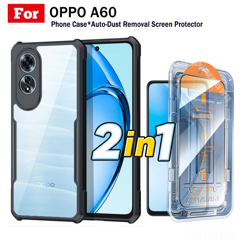 2 In 1 For OPPO A60 A15 A16 A17 Shockproof Phone Case + Quick‑Fit Dust‑Free Installation Tempered Glass HD Clear Screen Protector