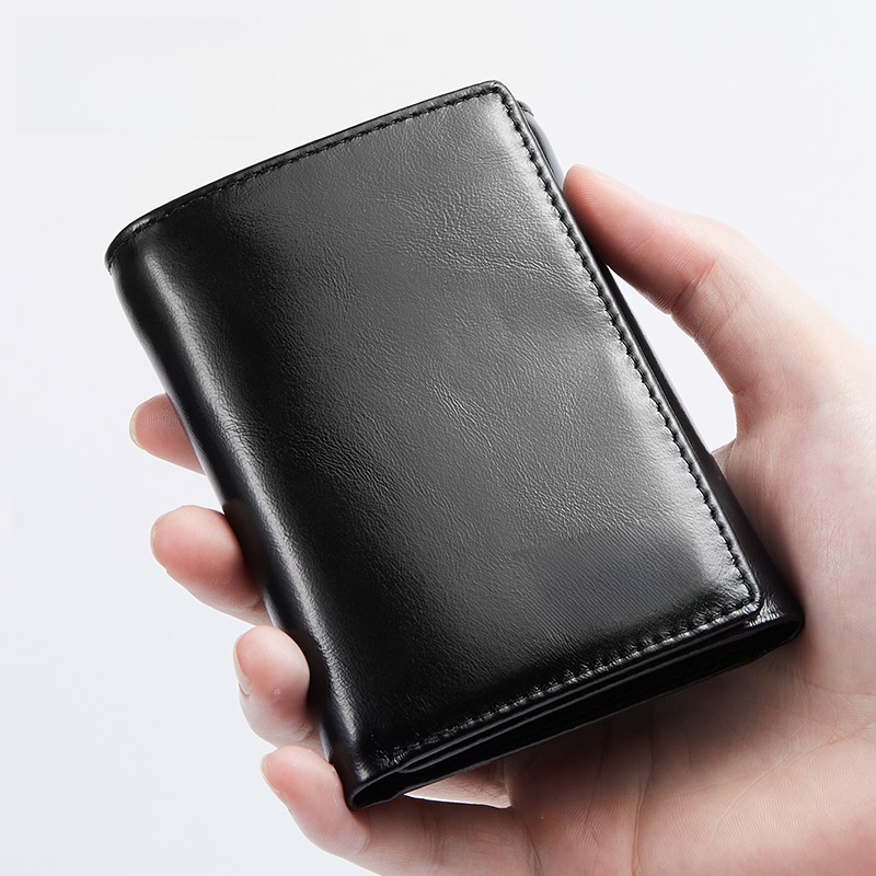 Vintage Oil Waxed Genuine Leather Men's Wallet RFID Blocking Large Capacity Multi Card Slots
