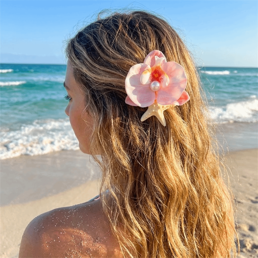 Beach Sweet Design Orchid Flower Hairpin Vintage Trendy Hair Clip Handmade Summer Resin Starfish Hair Clip Bohemian Style