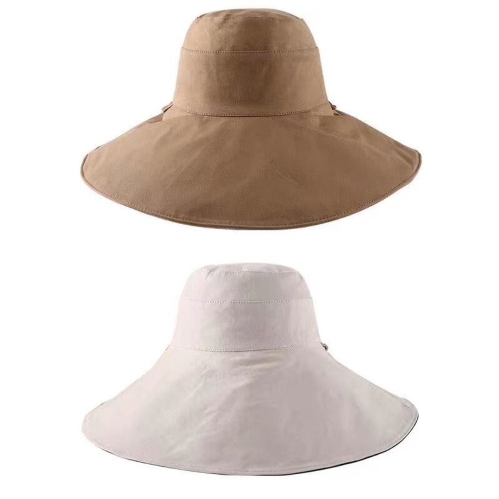 Casual Wide Brim Sunscreen Sun Hat Solid Color Foldable Women Fisherman Hat UV Anti Double-sided Hiking Bucket Hat Summer