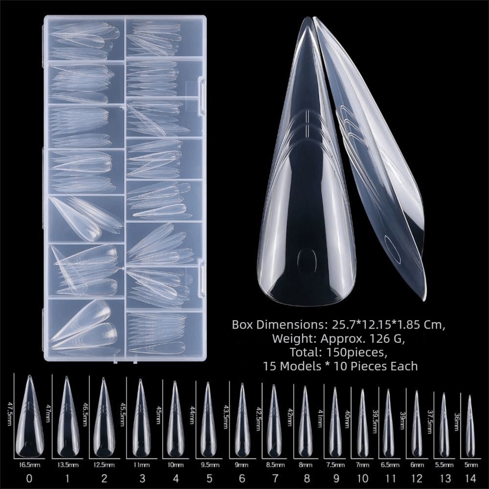 150Pcs NEW 15 Sizes Sandwich Nail Forms Reusable Transparent Space Nail Forms Auxiliary Line No-Trace Clear Nail Extension Builder Home Salon