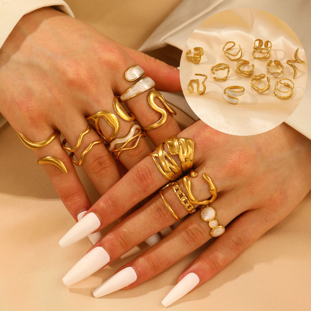 Stainless Steel Titanium Steel No Fade 18K Gold Irregular Dripping Open Ring Adjust for Women Girl Accessories Trendy Fashion Jewelry