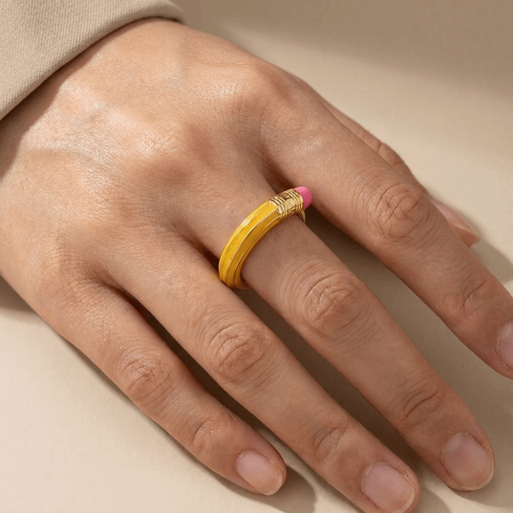 Cute Funny Pencil Shaped Open Ring Minimalist Style Lightweight Colorful Ring Small and Chic Creative Finger Ring Gift