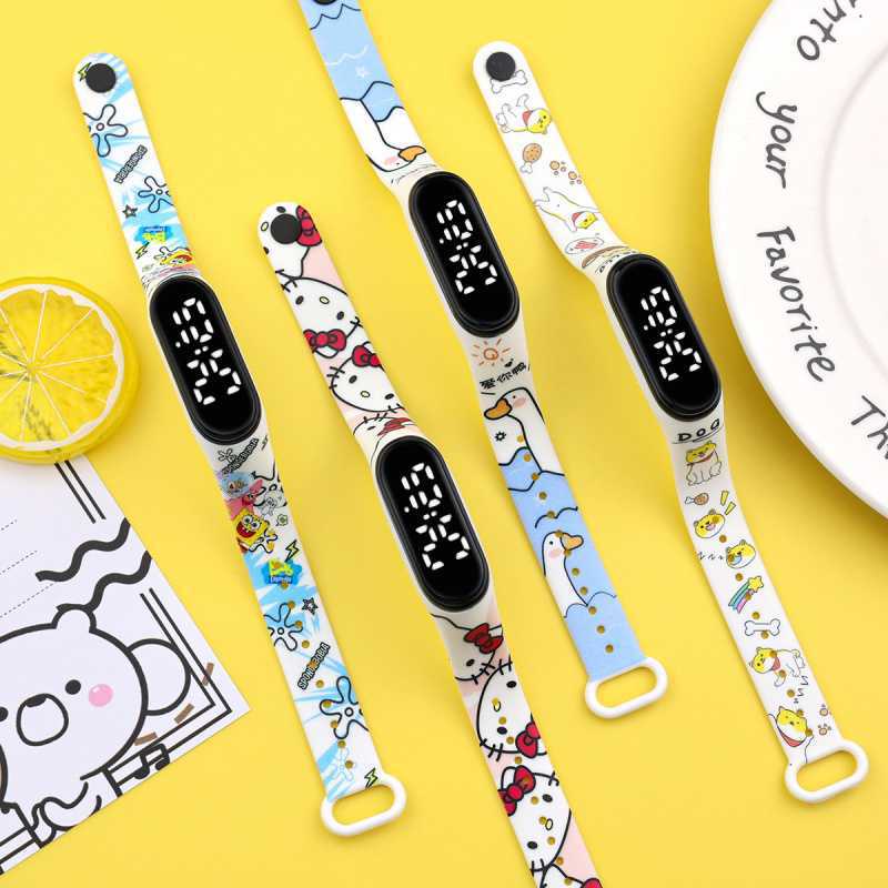 【Very good-looking】New stylish printed LED waterproof cartoon watch for students and kids, perfect for telling time with colorful prints, cute and attractive for girls.