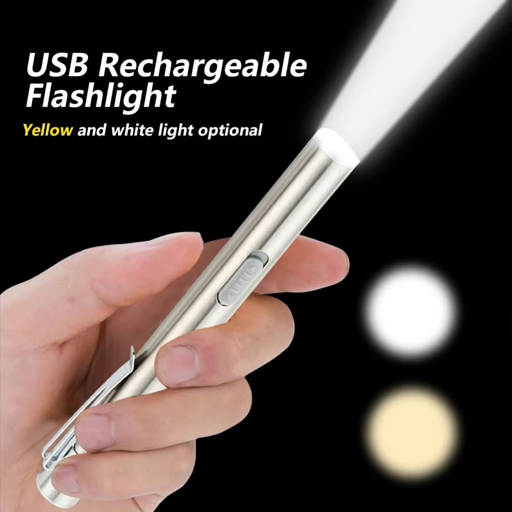 Handy Stainless Steel Doctors Pen Light Portable Yellow/ White Light LED Mini Torch Water-proof Energy-saving Nursing Penlight Doctors