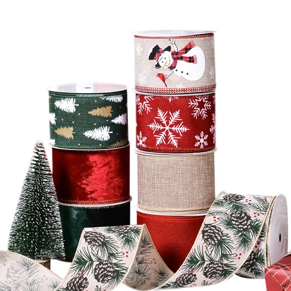 9Metres/roll Cute Cartoon Christmas Ribbons Christmas Tree Snowflake DIY Wreath Bows Ribbons Decorative 6.3CM Gift Packing Ribbons For DIY