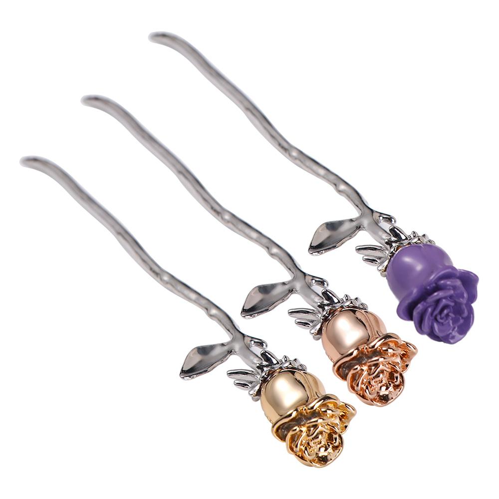 Creative Simple Elegant Flower Gift Japanese Hair Fork Headwear Women Hairpin Rose Hair Stick
