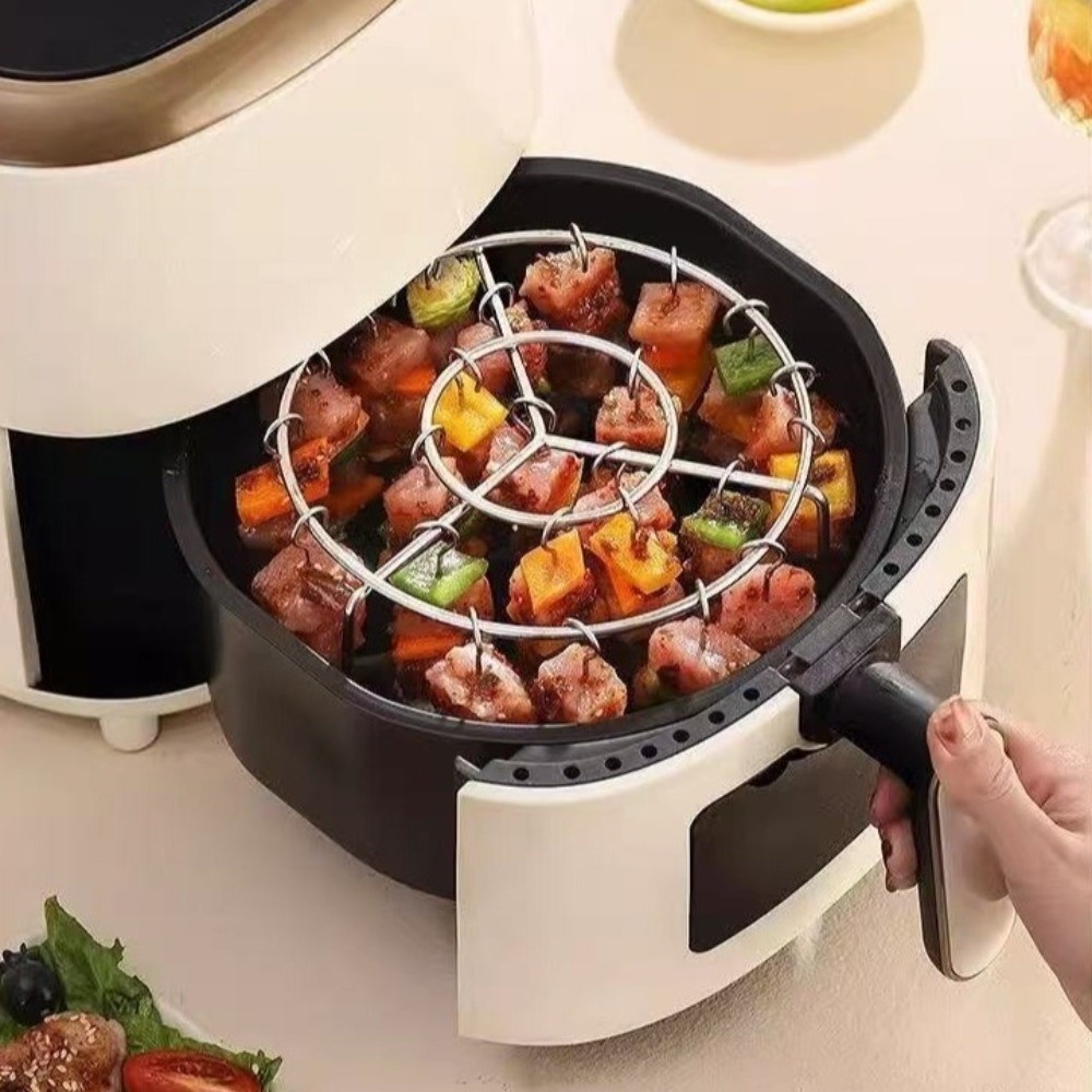 Hanging Skewers Stainless Steel Air Fryer Skewer Stand Heat-Resistant Non-Stick Rotating Grill Skewers with Roast Stick Rust-Proof Oven BBQ Rack Party Grilling