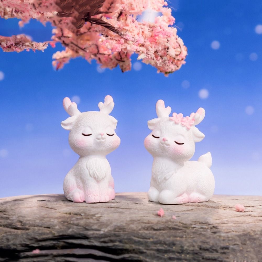 Creative Decorative Mini Pink Deer Statue Resin Cute Fruit Baskets Statue Pink Deer Miniatures Pink Deer Micro Landscape Fairy Garden