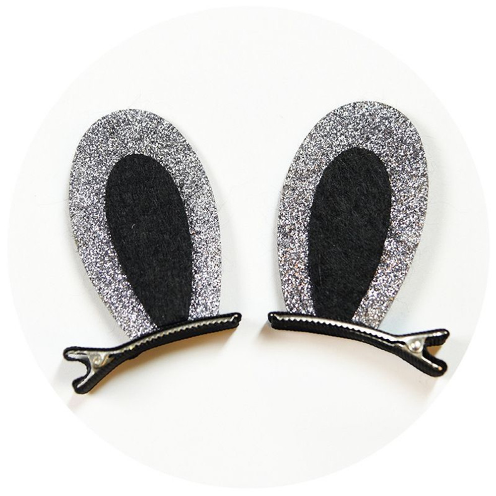 2 PCS New Cute Hair Clips Girls Glitter Rainbow Felt Fabric Flowers Sequins Hairpins Cat Ears Bunny Barrettes For