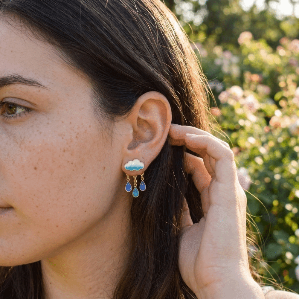 New Alloy Cloud Glitter Earrings Exquisite Design Resin Raindrop Drop Earrings Mini Size Waterdrop Dangle Earrings Casual