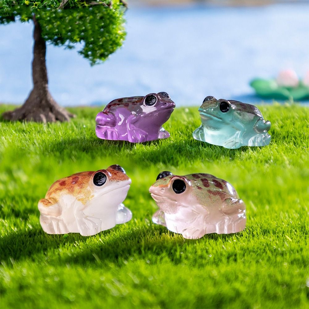 10pcs Frog Statue Cartoon Luminous Frogs Figurines Miniatures Glow in The Dark Cute Mini Frog Ornament Resin Crafts DIY Decor Small Toad Model Micro Landscape Ornaments