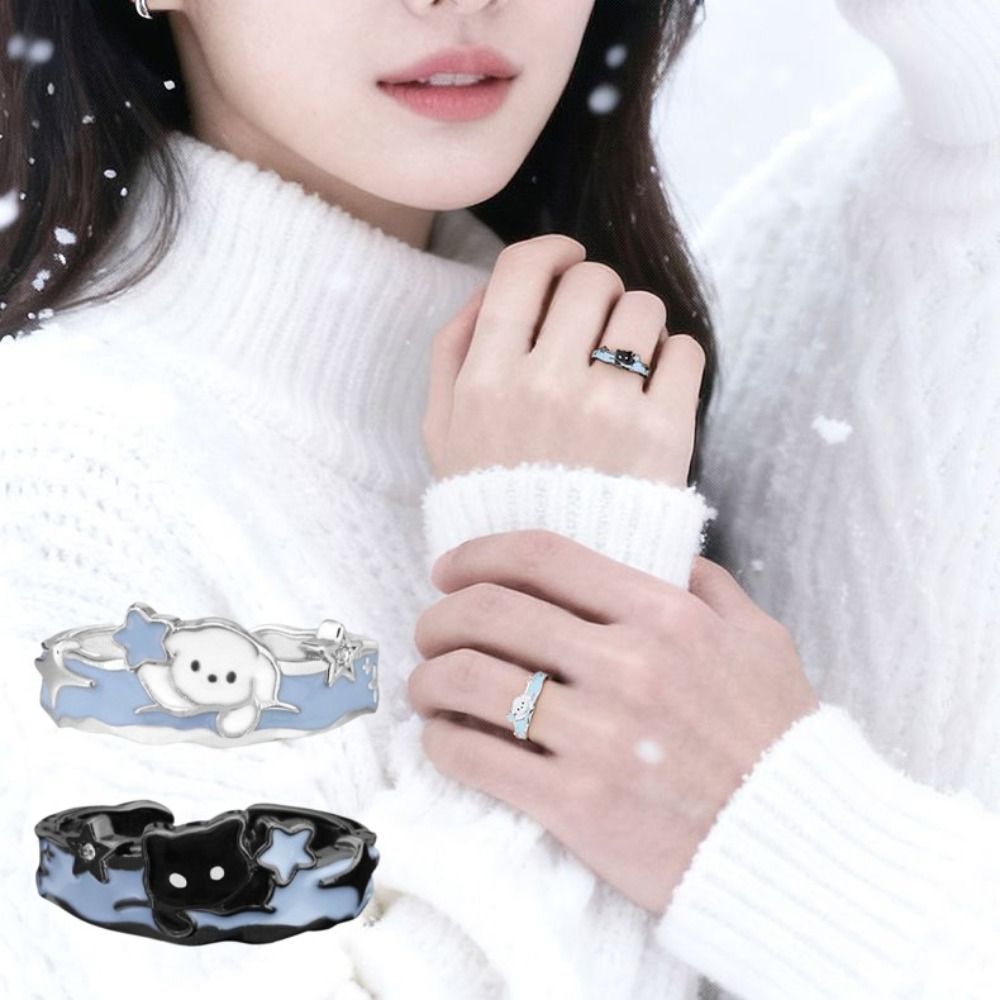 Light Cartoon Cat Dog Rings Alloy Adjustable Opening Finger Ring Puppy Lovers Ring Lovers