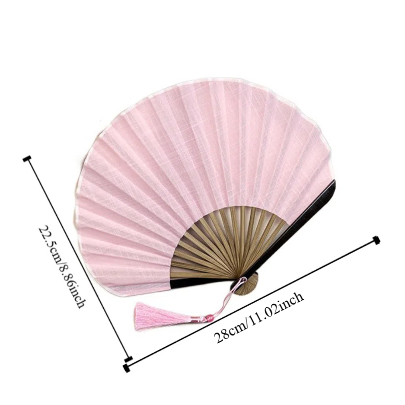 Cute Retro Mini Shell Fan Cotton Linen Cloth Chinese Folding Hand Fan Solid Color Gentle Handheld Fan Wedding