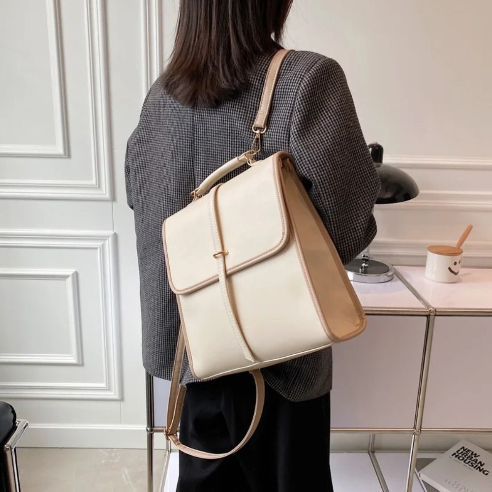 Casual Solid Color Multiple Pockets Backpacks Shoulder Bag Zipper Closure PU Crosbody Bag Large Capacity Handbag Women's Backpack Ladies/Girls