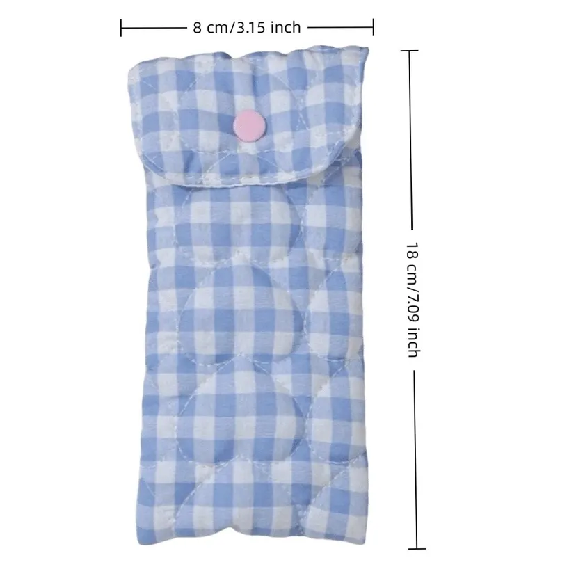 Cute Portable Quilted Eyeglasses Case Bear Print Floral Pattern Plaid Pattern Sunglasses Case Snap Closure Cloth Reading Glasses Case Women