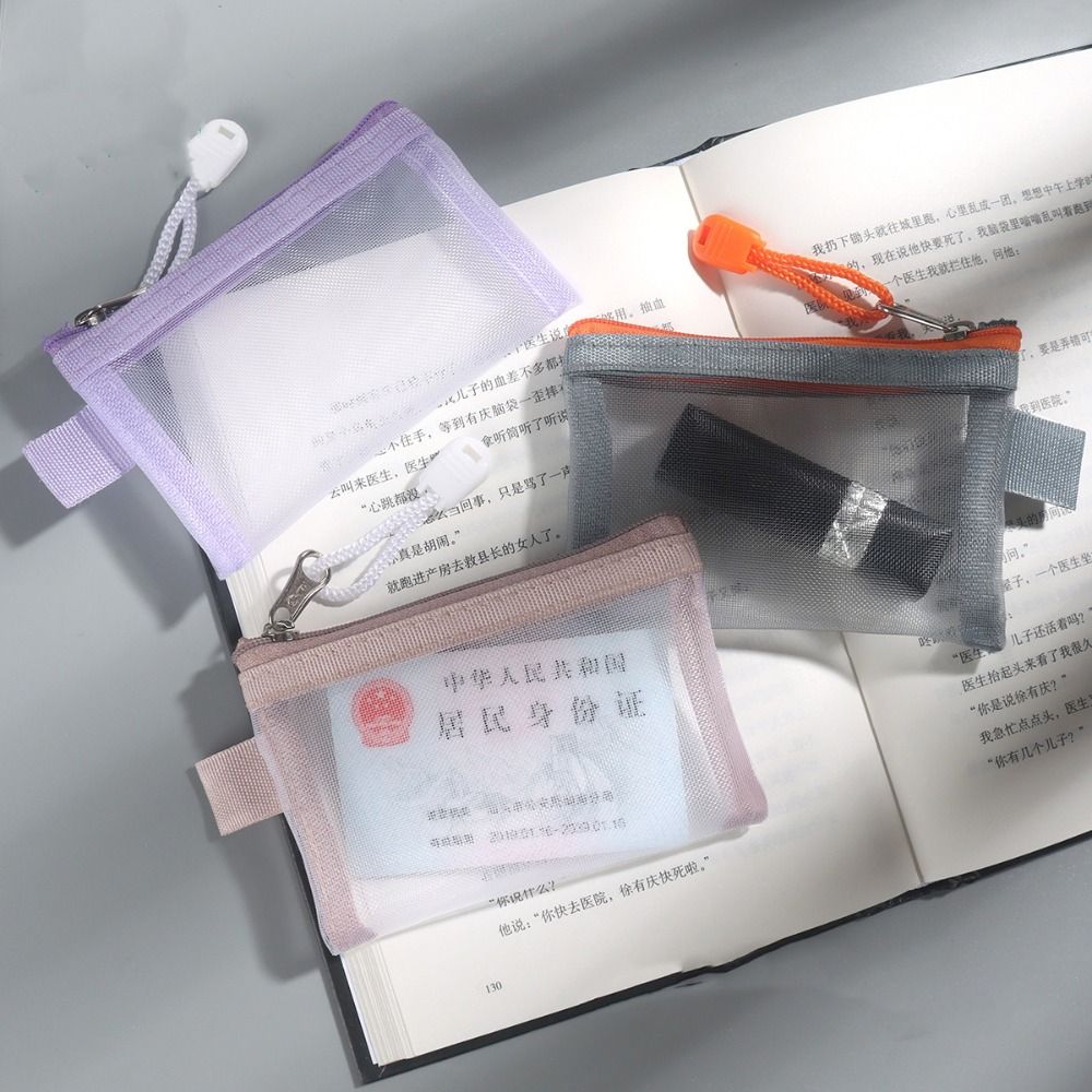 Portable Change Storage Bag Mesh Zipper Bag Card Bag Small Item Bag Clear Mesh Bag Solid Color Sanitary Napkin Storage Bag Mini Coin Purse Children