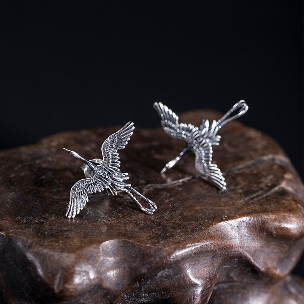 Exquisite Crane Stud Earrings Retro Electroplate Vintage Earrings Chinese Style Ear Studs Birthday Gift