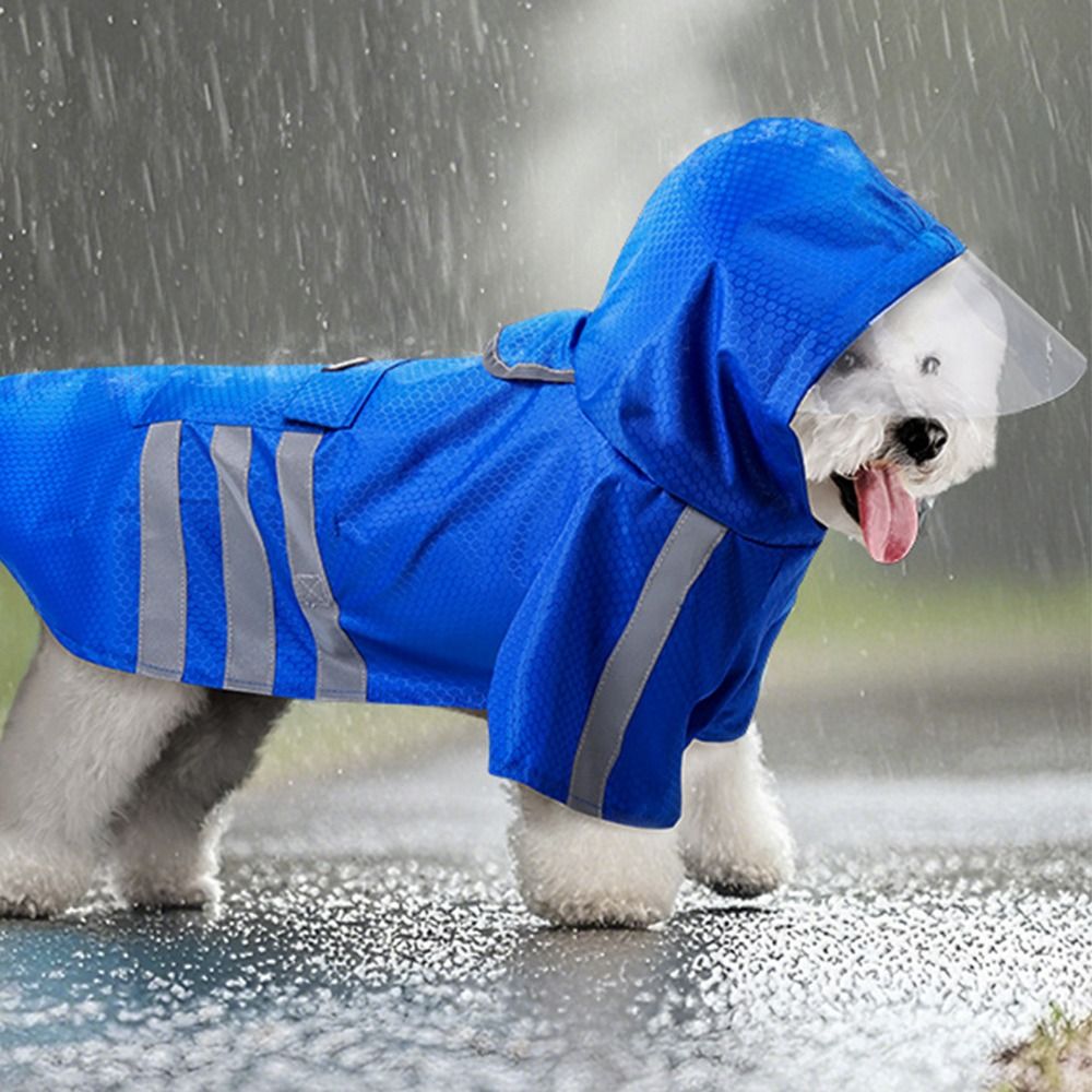 Durable Waterproof Windproof Pet Hooded Raincoat Adjustable High-Visibility Pet Rain Jacket Fashion with Reflective Strip Dog Rain Poncho Outdoor