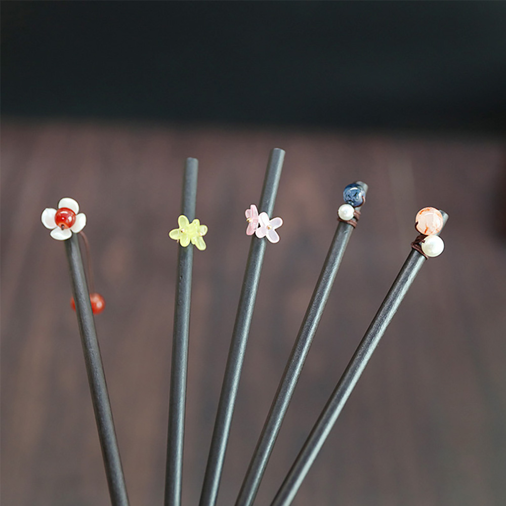 Ladies Headwear Vintage Hanfu Chinese Style Simple Hair Accessories Flower Hairpins Hair Sticks Wooden Hairpin