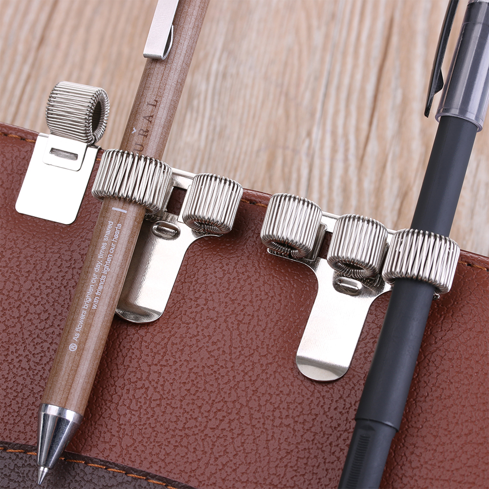 Portable Stationery Notebooks Office Supplies Pen Holders Single/Double/Triple Metal Spring With Pocket Clip
