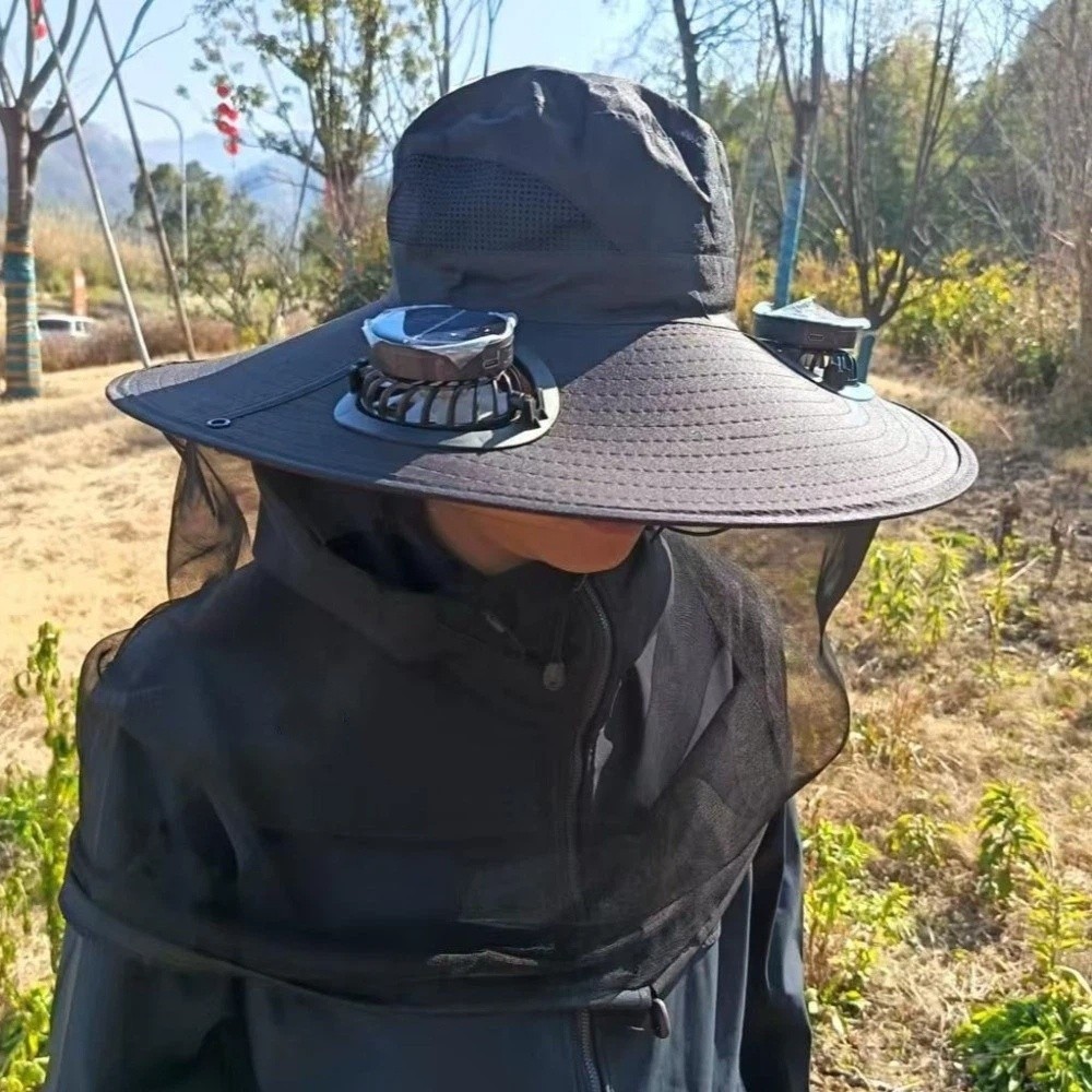 New Mesh Net Mosquito Head Net Hat Anti-Mosquito Portable Bucket Hat With Solar Fan Unisex Rechargeable Wide Brim Sun Hat for 3.7V 300mAh Summer