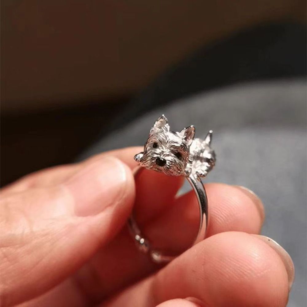 Fashion Retro Dog Rings Color Adjustable Pet Rings Opening Cute Animal Finger Ring Women Men