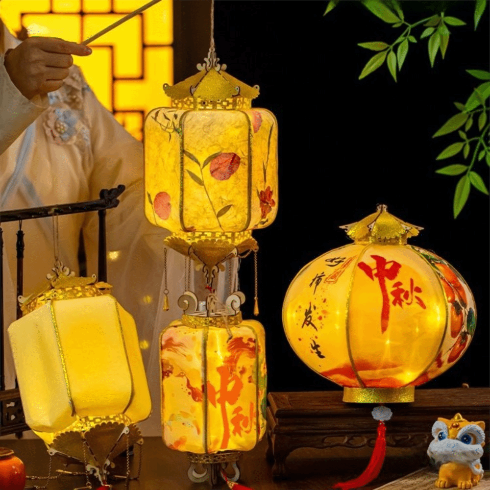 Children's Toys Handheld Mid-Autumn Festival Retro Lantern Glowing Wood Framework Chinese Flower Lantern DIY with Tassel Portable Lantern Lantern Festival