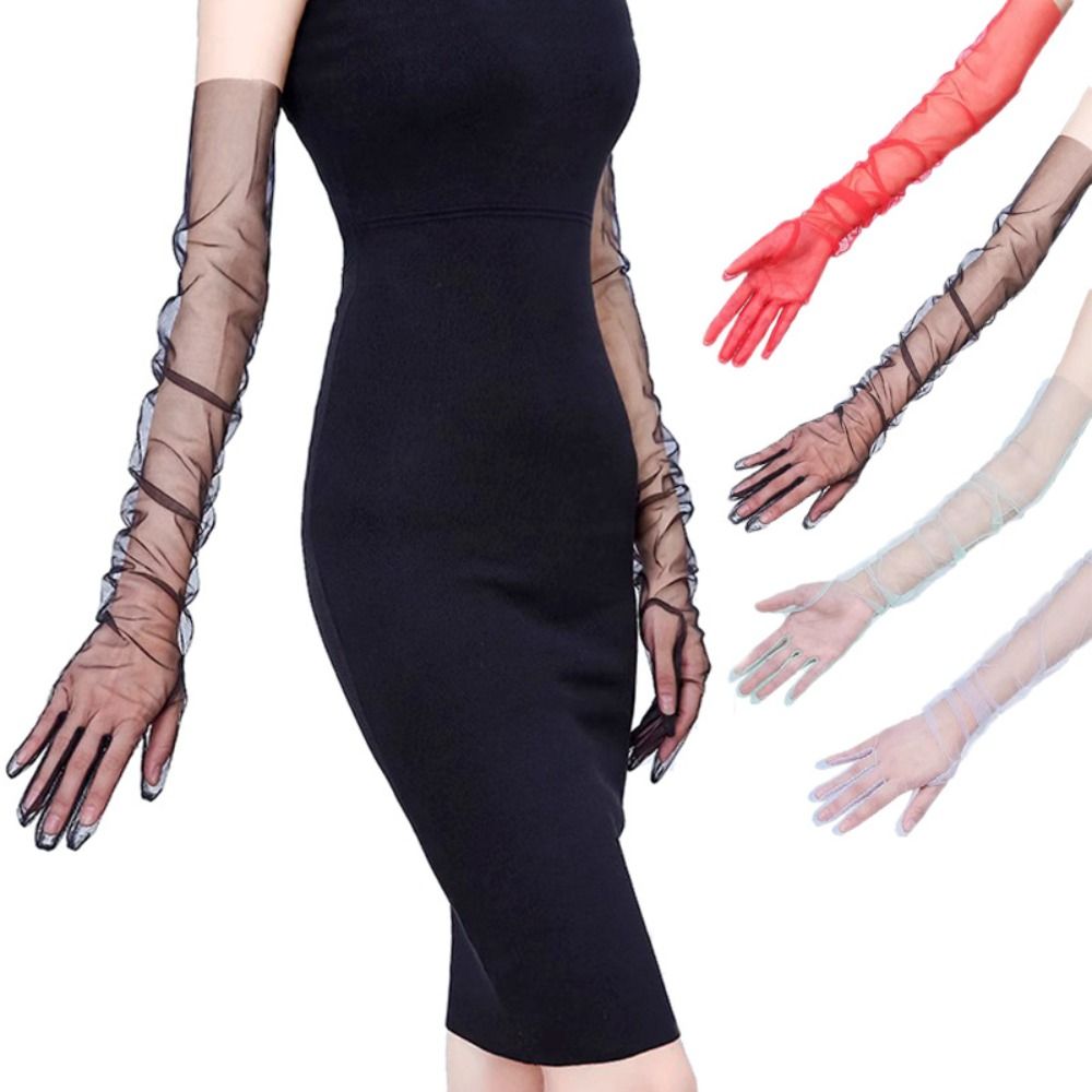 Fashion 70cm Long Sheer Gloves Ultra Thin Stretchy Mesh Elbow Gloves Full Finger Mittens Party Dress