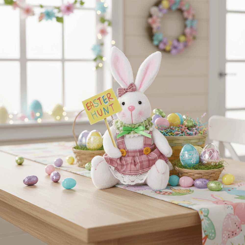 Gift Creative Easter Plush Bunny Ornament Cute Doll Cartoon Easter Rabbit Ornament Sitting Figurine Decorative Easter Rabbit Doll Festive Celebration