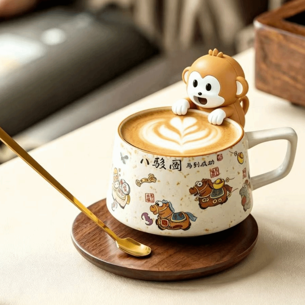 Noodles Water Cooling Rechargeable Cartoon Monkey Electric Fan Air-Blowing Attachmen Durable Food Cooling Fan Scalable Hand Portable Portable Handheld Fan Desk Use