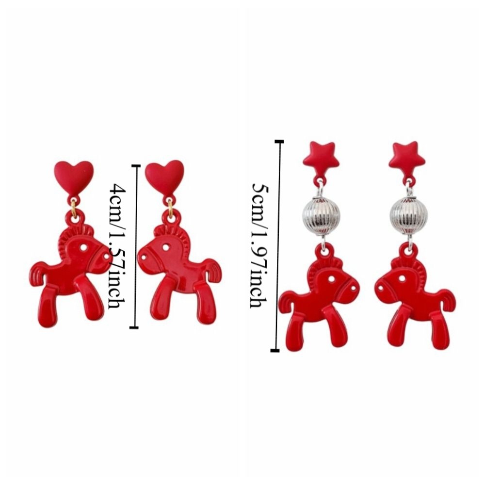 Retro Heart Star New Year Horse Earrings Cartoon Horse Hook Piercing Chinese Style Pony Earrings Ear Decor Fashion Jewelry Horse Drop Earrings Gift