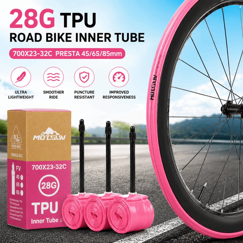 Durable 700Cx23-32C Road Bicycle Inner Tire 28g Lightweight Aluminum Alloy TPU Inner Tube Pink TPU Cycling Bike Tires Road Bike