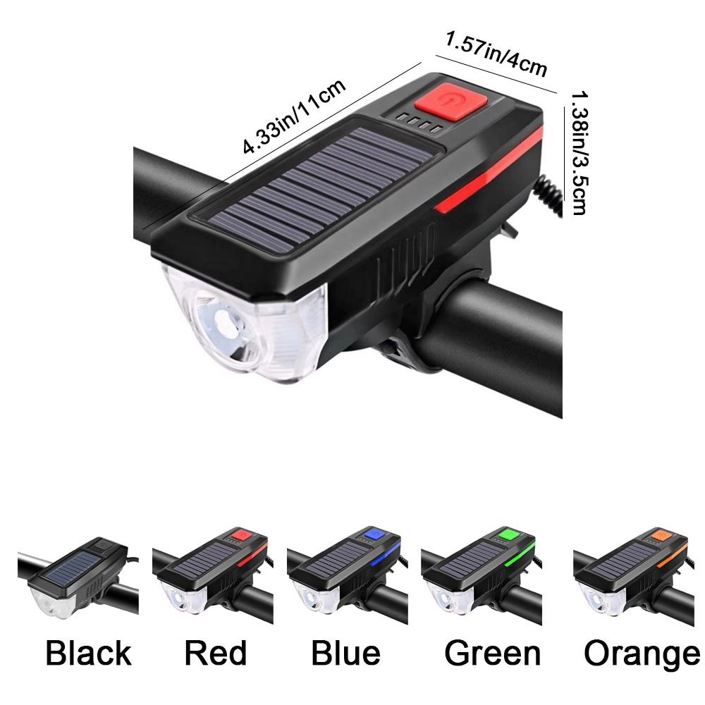 Portable Rechargeable Solar Bicycle Light Power Display Strong Light Bike Headlight with Horn 3 Modes Bike Front Lamp Cycling Safety