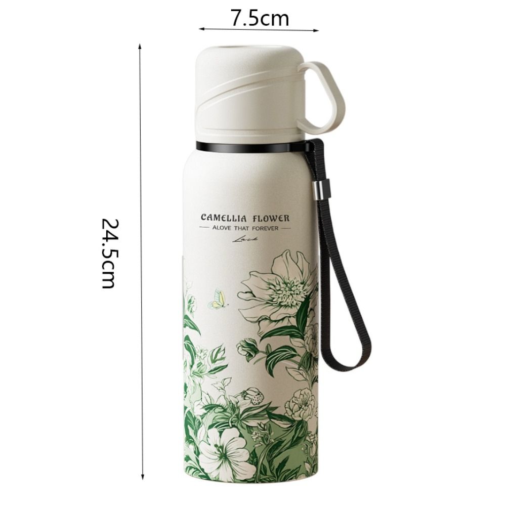 Portable 620ml Flower Pattern Thermos Bottle with Filter Large-capacity Travel Mug Double Wall Stainless Steel Thermal Cup Outdoor