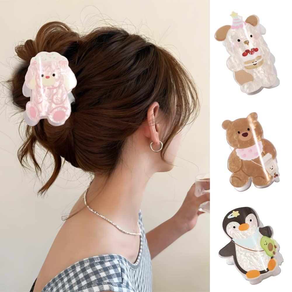 Cute Bear Cartoon Shark Clip Dog Rabbit Acrylic Hair Claw Geometric Penguin Animal Shark Clip Women