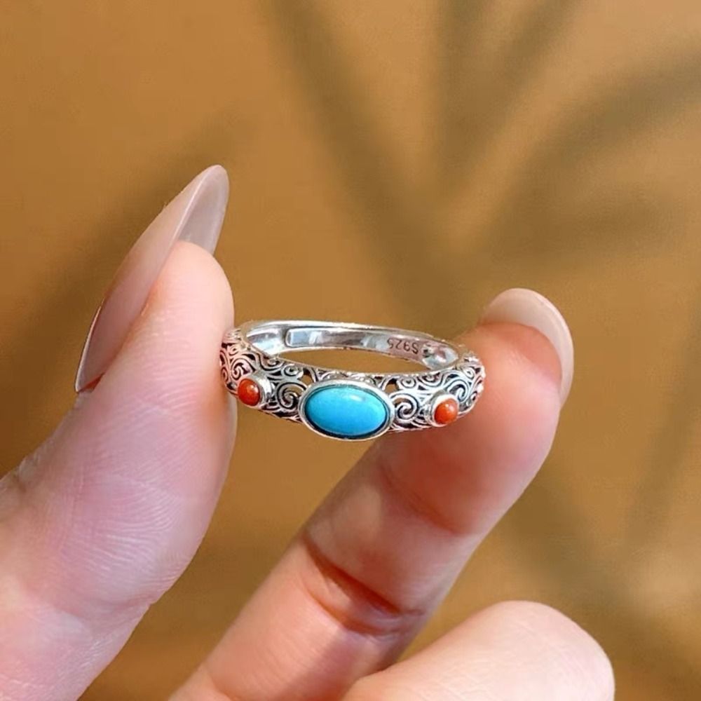 Fashion Adjustable Opening Auspicious Clouds Ring Hollow Out Thai Vintage Ring Chinese Style Irregular Opening Ring Popular Jewelry