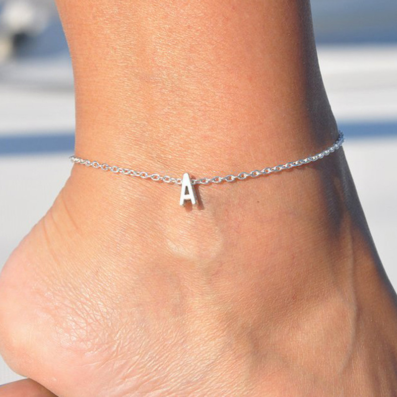 【Whoever uses it, who praises and the States cross-border new jewelry creative alloy letters anklets geometric letters beach footwear women
