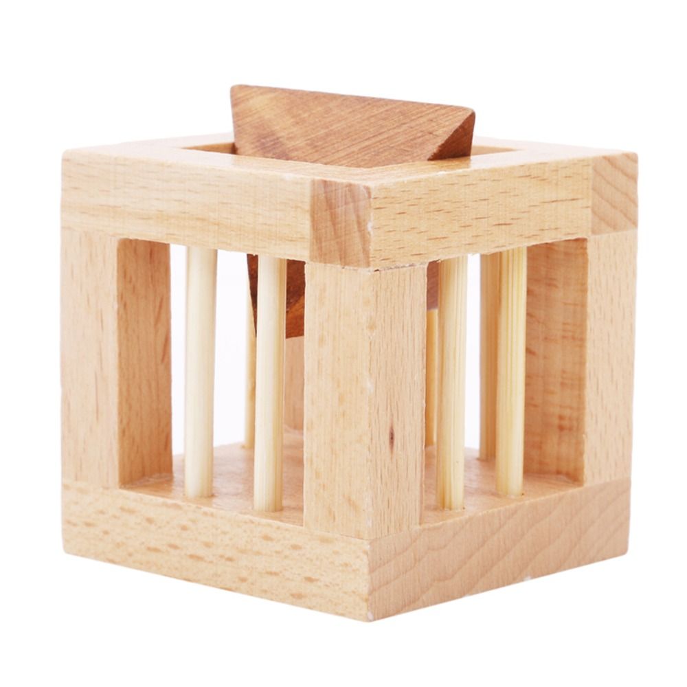 Classic Unlock Wooden Brain Teaser Puzzle Cage Luban Lock Teaser Puzzle 3D Unlock Brain Teaser 3D Unlock Cage Apart Triangle Luban Lock Family Playing