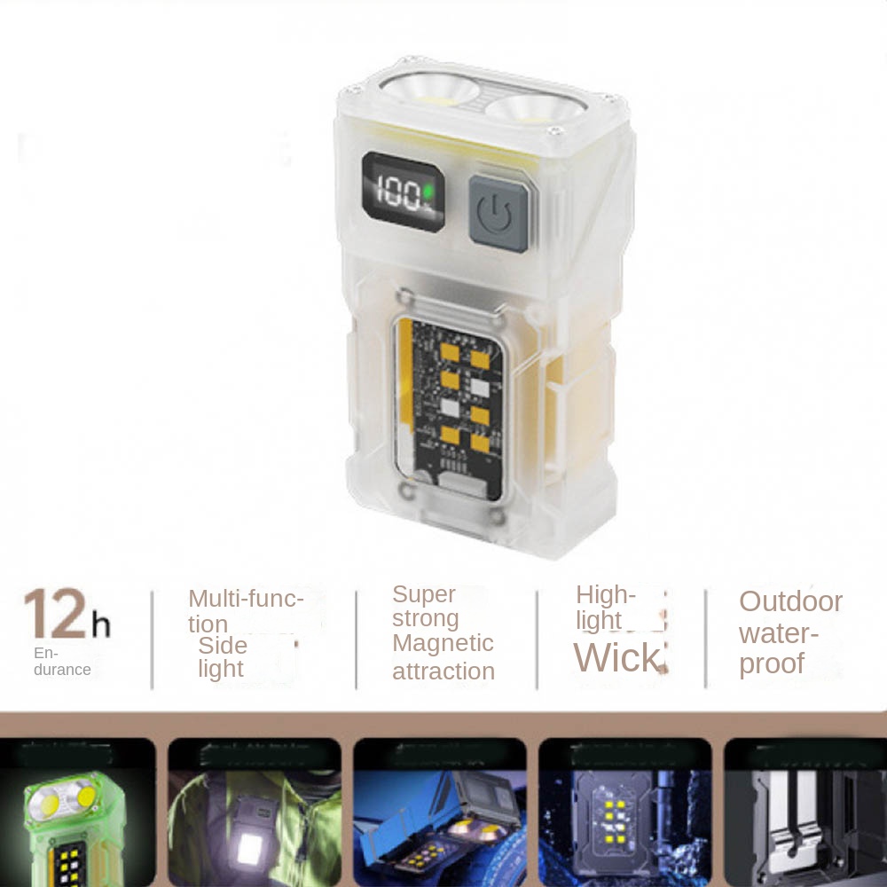 Multifunctional Type-C Rechargeable Fluoresce Flashlight Rotatable Head LED Display Portable Torch Waterproof Strong Light Camping Work Light Camping Fishing Walking