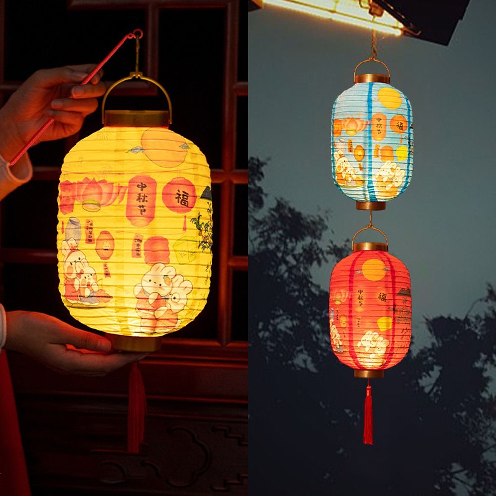 Handheld Lantern Luminous Chinese Mid Autumn Lantern Traditional Portable Festival Antique Lantern Good Hanging Round Paper Lantern New Year