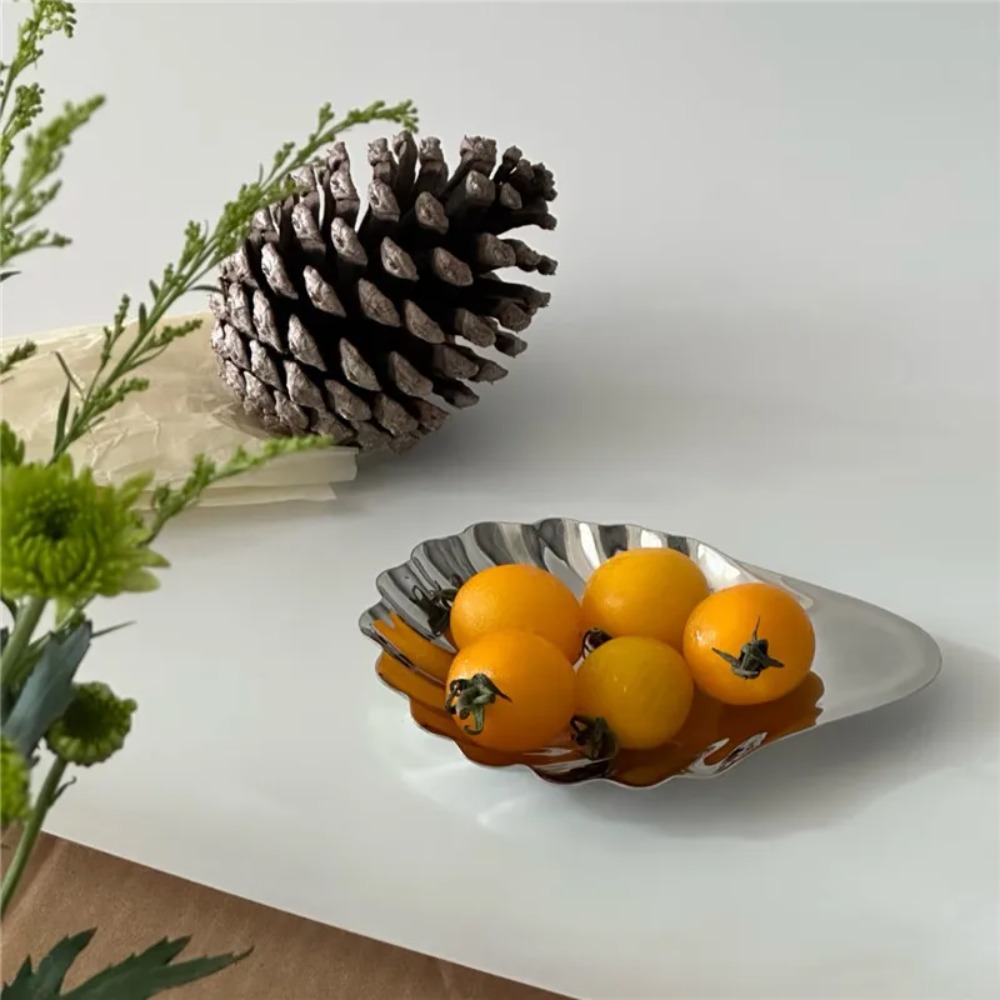 Practical 304 Stainless Steel Shell Shaped Dessert Dish Retro French Style Cheese Dish Decorative Rust-proof Condiment Plate Photo Props