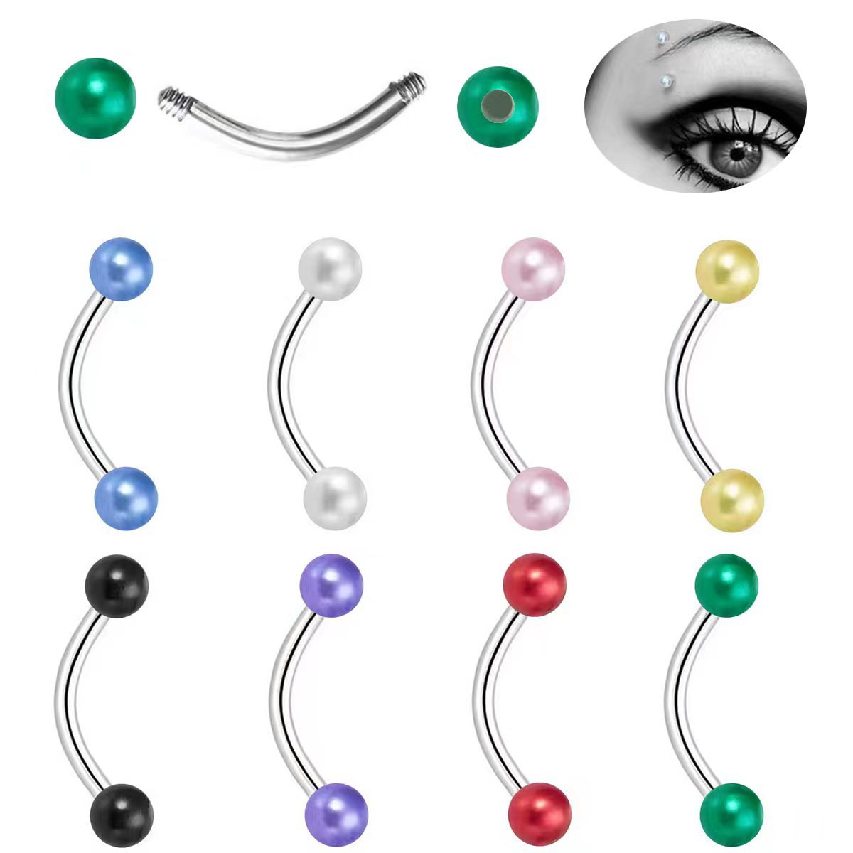 【New Arrivals】Eyebrow nail acrylic pearl multicolor eyebrow nail ear bone nail piercing jewelry online