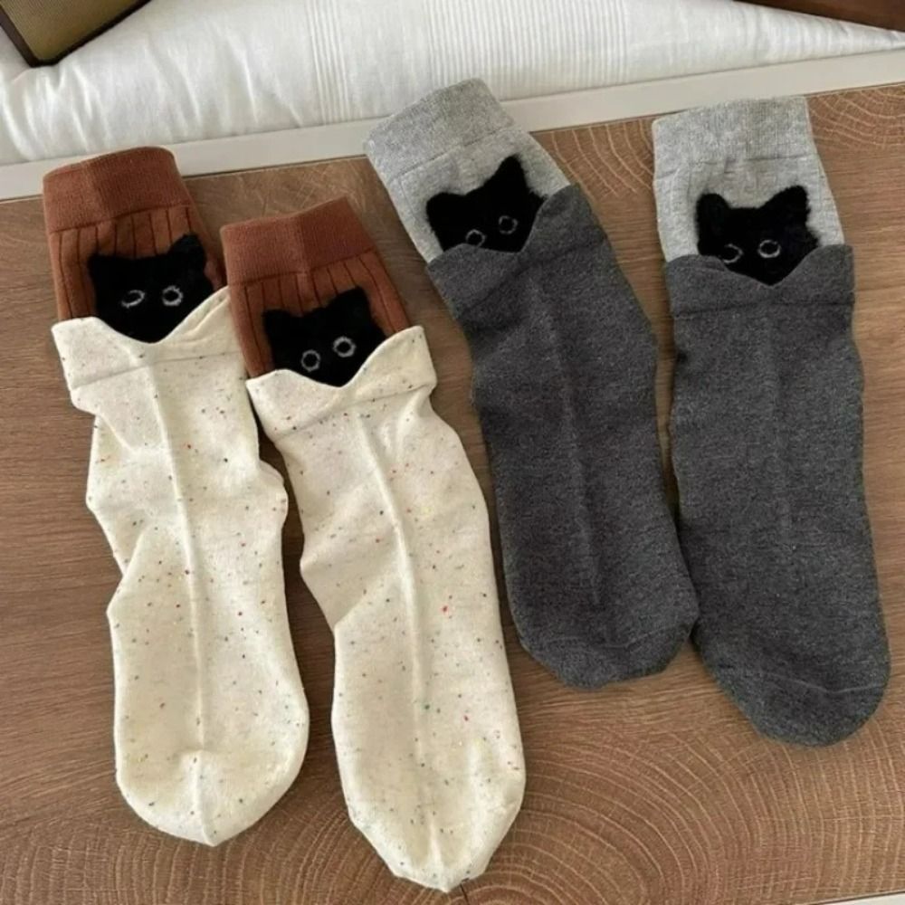 Soft Cat Cotton Socks Sweat Absorbing Cartoon Mid Tube Socks Breathable Sports Socks Casual Wear