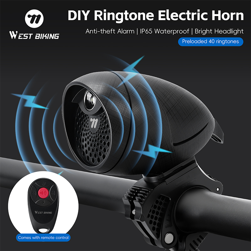WEST BIKING Waterproof DIY Electronic Horn with Warning Light Lightweight Bicycle Bell for MTB Road Bikes Remote Control Horn